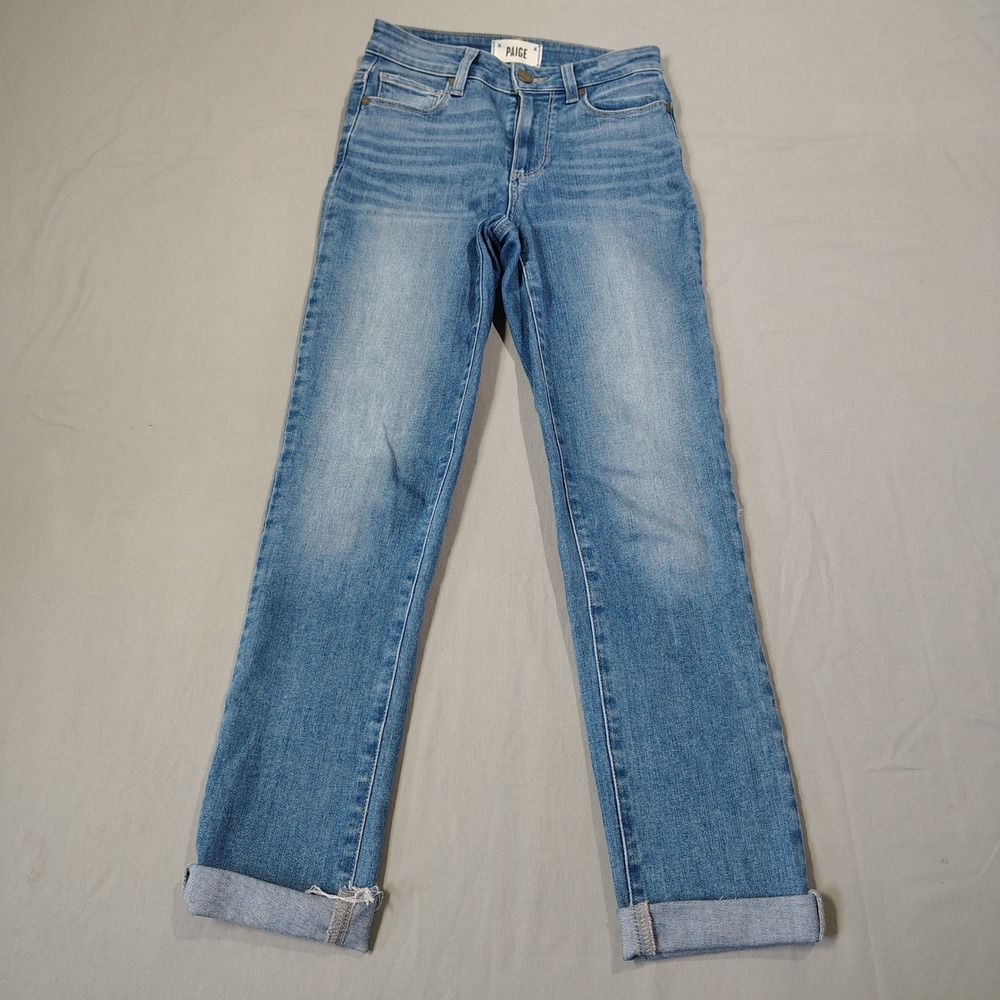 PAIGE Hoxton Slim Jeans Women 23 Blue Myla High Rise Denim Raw Hem 4875F50-021